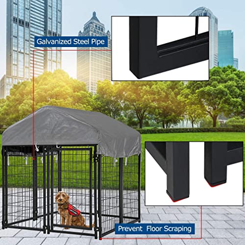 PayLessHere Welded Wire Dog Kennel Heavy Duty Playpen Included a Roof & Water-Resistant Cover Outdoor Heavy Duty Galvanized Metal Animal Pet Enclosure for Outside (4 x 4 x 4.3 Ft) - size: 47.0"L x 47.0"W x 53.0"H