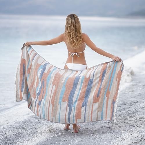 BAGNO MILANO Beach Towels Organic Turkish Cotton Soft, Quick Dry Oversized Turkish Towel Throw Blanket for Beach, Yoga, Spa, Pool (Electra Orange, Beach Towel) - color: Electra Orange