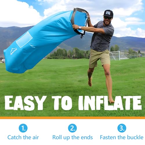 AlphaBeing Inflatable Lounger Beach Chair Accessories, Air Sofa Hammock Inflatable Couch for Camping Backyard Lakeside with Compression Sacks, Ideal Outdoor Gifts for Adults - color: Aqua Blue