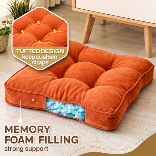 1 MIDDLE ONE Floor Pillow Set of 2, Memory Foam Floor Cushions for Adults, Large Meditation Pillow for Sitting, 22 x 22 Inches (Square | Orange) - color: Square | Orange