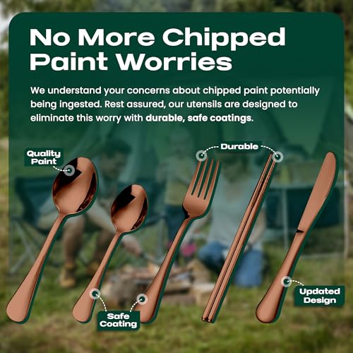 Taplord Portable Travel Silverware Set With Case, Includes 5 Pcs of Travel Utensils With Case, Stainless Steel Flatware Set For Camping, Easy to Travel, Lightweight (Rose Gold) - color: Rose Gold, size: 5 Pieces