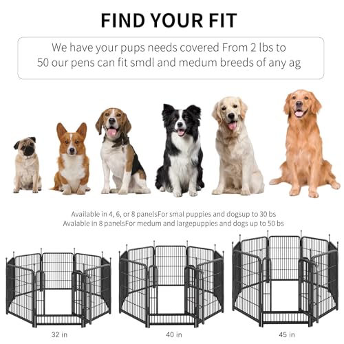 Dog Playpen,Portable Outdoor Dog Fence, Dog Playpen for Large/Medium/Small Dogs, Dog Fences for The Yard,with Doors Foldable Metal (16 Panels, 45 inch)
