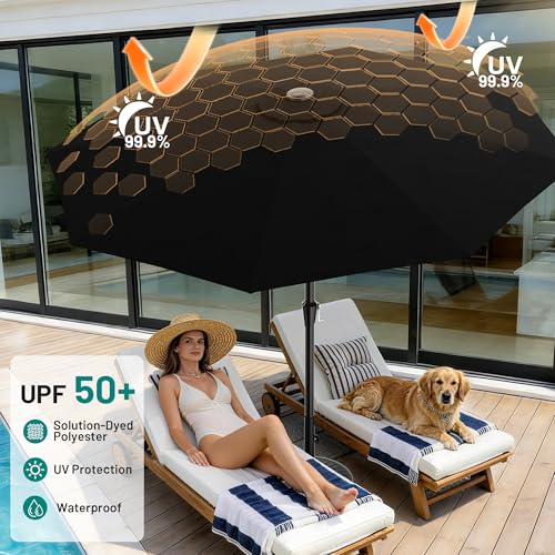 AreShark 10 FT Outdoor Patio Umbrella, Patio Table Umbrella with Push Button Tilt and Crank, Outdoor Patio Umbrellas with 8 Fiberglass Ribs, Patio Umbrellas for Market, Garden, Pool (Black) - color: Black