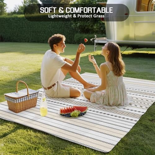 Outdoor Rug 4x6ft, Gray Stripes Boho Ethnic Style Indoor Area Rug for Patio Backyard Deck Large Floor Mat, Abstract Geometric Art Non-Slip Outside Carpet Balcony Porch Camping Rugs Picnic Mat - size: 4' x 6' (Rectangular)