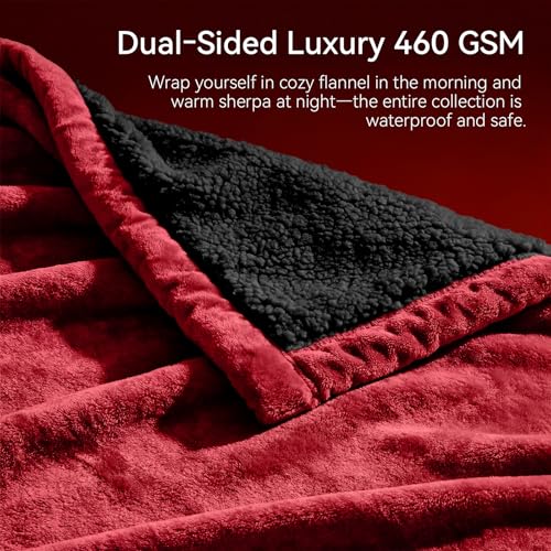 Waterproof Blanket for Bed - Blanket with Waterproof & Stain Proof, Splash Resistant, Machine-Washable Flannel is Soft and Comfortable, Suitable for Bed/Sofa (60"x80", Wine red/Black) - color: Wine Red/Black, size: 60''x80''