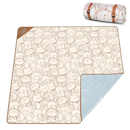 Extra Large Picnic Blanket 78" X 59" Foldable Washable Waterproof Sandproof Soft Cute Picnic Blankets Outdoor Picnic Mats for Camping Beach Blankets Party Park Accessories (All Rabbits 78" X 59")
