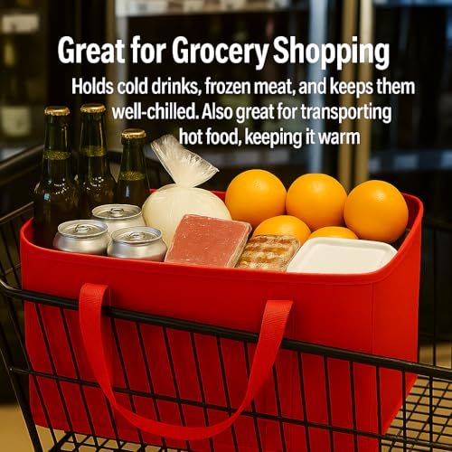 musbus 2-Pack XL-Large Insulated Grocery Shopping Bags, Red, Reusable, Heavy Duty, Zipped Zipper,Collapsible,Tote,Cooler,Groceries,for car,Recycled Material Warm Foldable Bag… - color: Red-B, size: X-large（16w X 12.5h X 9d）