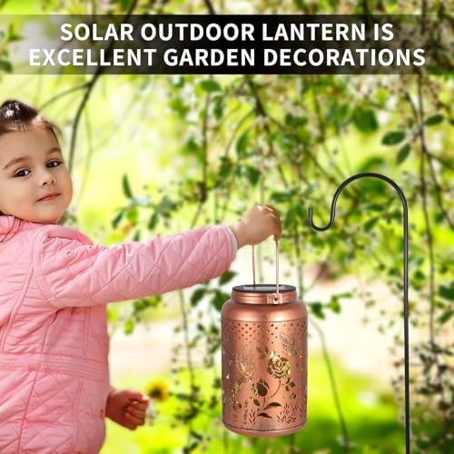 Rose Butterfly Decoration Solar Lanterns Outdoor Waterproof Garden Decor Gifts for Women Mon Grandma Metal Hanging Solar Lights for Outside LED Lanterns for Yard, Patio - style: Butterfly
