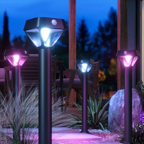 XMCOSY+ Smart Solar Pathway Lights, 150LM Motion Sensor Outdoor Lights, Waterproof, APP Control RGBCW Color Changing Garden Light for Yard Landscape Driveway, Compatible with Alexa, 6 Pack - size: 6 Pack (Includes smart bridge)