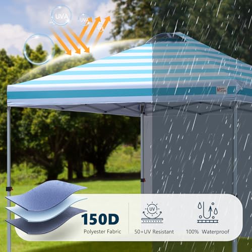 MASTERCANOPY Durable Pop-up Canopy Tent with 1 Sidewall (10'x10',Sky Blue Stripe) - color: Sky Blue Stripe, size: 10x10