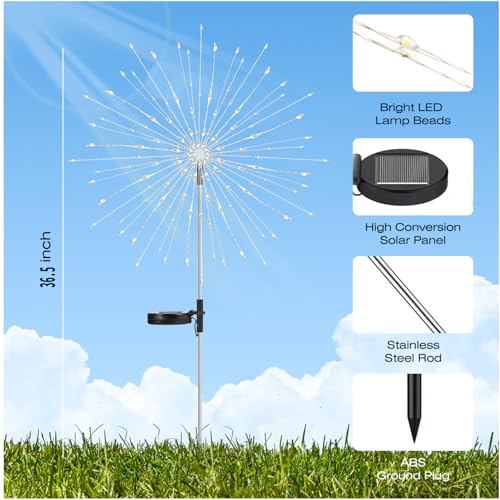 2 Pack 250LED Solar Garden Lights Outdoor, Dual Lighting Modes Firework Lights Solar Powered, Waterproof Twinkle Fairy Light Outside for Yard Patio Pathway Christmas Party Decorative(Green) - color: Green 02