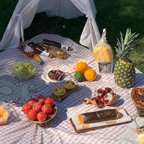 K Y KANGYUN 80x80 in Extra Large Picnic Blanket Outdoor Beach Blankets, Water-Resistant Foldable Sandproof Blankets Cute Picnic Mat for Beach, Camping Grass Lawn Park Mats (Tan Gingham) - color: Light Brown, size: 6'8" x 6'8"