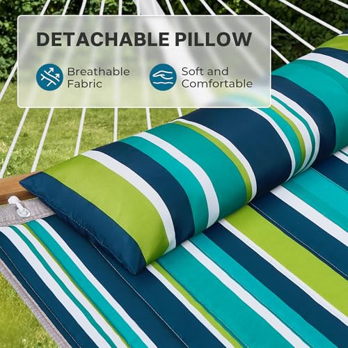 SUPERJARE Curved-Bar Hammock with Stand, 2 Person Heavy Duty Hammock Frame, Detachable Pillow & Portable Carrying Bag, Perfect for Outdoor & Indoor, Blue-Green Stripe - color: Blue-green Stripe