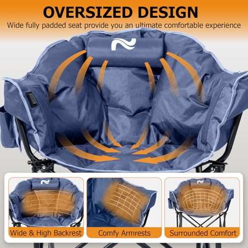 LILYPELLE Oversized Heated Camping Chair, Patio Lounge Chairs with 3 Heat Levels, Portable Folding Heated Chair Round Moon Saucer Folding Lawn Chair Outdoor Chair for Camping, Lounge Patio - color: Dark Blue, style: Heated Moon Chair
