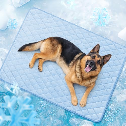 LOOBANI Dog Cooling Mat for Large Dogs 56" x36- Dog Cooling Pad Durable, Cool Blanket Machine Washable, Large Pet Cool Mat for Outdoor, Indoor (Blue, 56" x36) - color: Blue, size: 56"x36"