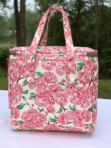 Kwang Min Floral Insulated Lunch Bag for Women,Reusable Lunch Box,Large Cooler for Office,Picnic Outdoors,Premium Waterproof Fabric,Ideal Floral Lunch Bag (Beige Begonia) - color: Begonia Beige