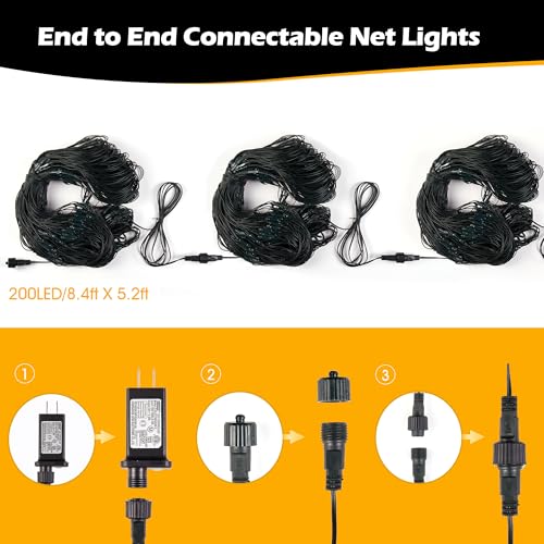 BlcTec Christmas Net Lights, 200 LED 8.4ft x 5.2ft Outdoor Christmas Lights with 8 Modes, Timer, Connectable, Waterproof Design for Trees, Bushes, Shrubs Yard Outdoor Xmas Decorations, Cool White - color: Cool White, size: 200LED