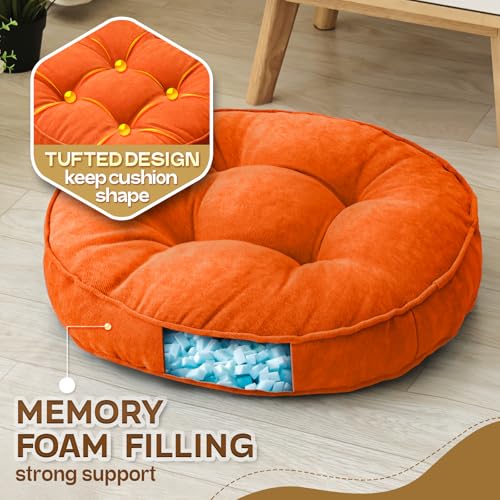 1 MIDDLE ONE Floor Pillow Set of 2, Memory Foam Floor Cushions for Adults, Large Meditation Pillow for Sitting, 22 x 22 Inches (Round | Orange) - color: Round | Orange