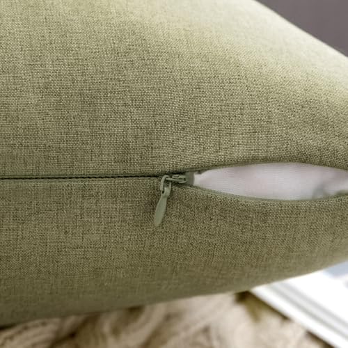 MIULEE Pack of 2 Decorative Outdoor Solid Waterproof Throw Pillow Covers Spring Faux Linen Garden Farmhouse Cushion Cases for Patio Tent Balcony Couch Sofa 16x16 Inch Light Olive Green - color: Light Olive Green, size: 16" x 16" (Pack of 2)