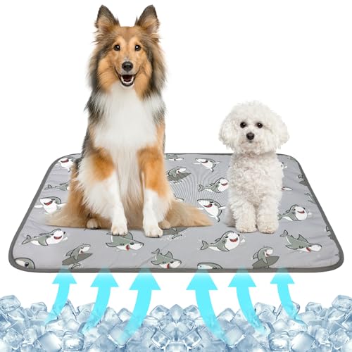 NACOCO Summer Pet Cooling Mat - Cat Dog Cushion Pad Sleeping Cool Sharks Comfortable Soft for Pets Kids and Adults (Grey Shark, L) - color: Grey Shark, size: L: 27.5'' x 38.5''