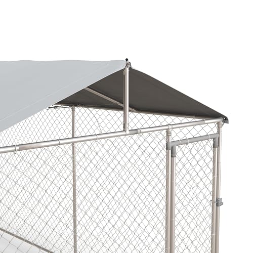 PawHut Outdoor Dog Kennel, Heavy Duty Dog Run Outdoor Fence with Waterproof Cover, Galvanized Chain Link, Secure Lock, for Large Breeds, Chickens, Ducks, 20' x 7.5' x 6.5' - size: 236.2"L x 90.6"W x 78.7"H