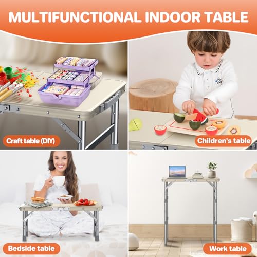 FUNYKICH Camping Table with Waterproof Plastic Tabletop 22.8''x15.7'', 3 Height Adjustable Small Folding Table, Lightweight Portable Picnic Table with Carry Handle for Picnic, Beach, Travel, White - color: White