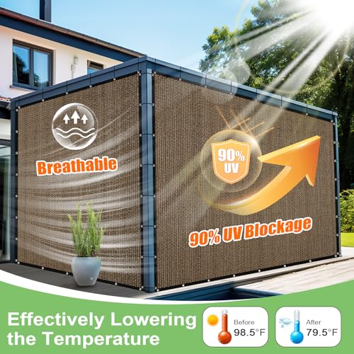 90% Outdoor Sun Shade Cloth, 6'×12' Pergola Shade Cover with Grommets, Privacy Screen Sunshades for Patio Garden Backyard Plant, Mocha