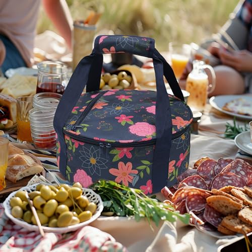 Round Insulated Pie Carrier Portable Food Cake Transport Lunch Bag for Potlucks Picnics Parties Gathering Outdoor Events Travel (Blue Floral) - color: Blue Floral