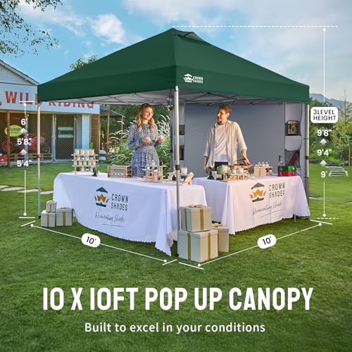CROWN SHADES Canopy Tent 10x10 Pop Up Canopy Outdoor Shade with Pockets Sidewall, Easy Up Sun Shelter with One Person Set Up Center Lock, Portable Instant Camping Beach Canopy Tents, Forest Green - color: Forest Green