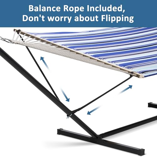 SUNCREAT Two Person Hammock with Stand Heavy Duty, Free Standing Hammocks Outdoors for 2 Person, Max 475lbs Capacity, Blue Stripes - color: Navy&light Blue, size: 12 ft Stand