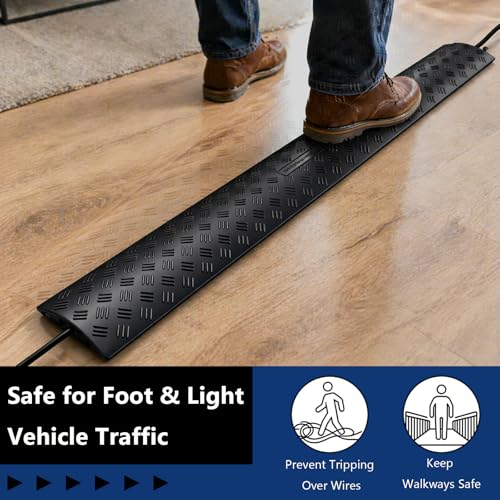 BESEA Heavy Duty Cord Cover 2 Pack 40 Inch Cable Protector Ramp 15000 lbs, Outdoor Floor Wire Cover with 4" Wide Channel, Modular Interlocking Anti Trip Cable Ramp for Driveway Sidewalk Garage(Black) - color: Black, size: Middle
