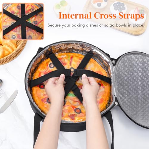 Lifewit Insulated Single Decker Round Casserole Carrier, Portable Pie Carrier Bag for Hot or Cold Food, Fits 12.5" Baking Dish, Thermal Lunch Tote for Potluck Parties, Picnic and Cookouts, Black - color: Black, size: 12.2 x 12.2 x 4.7inch