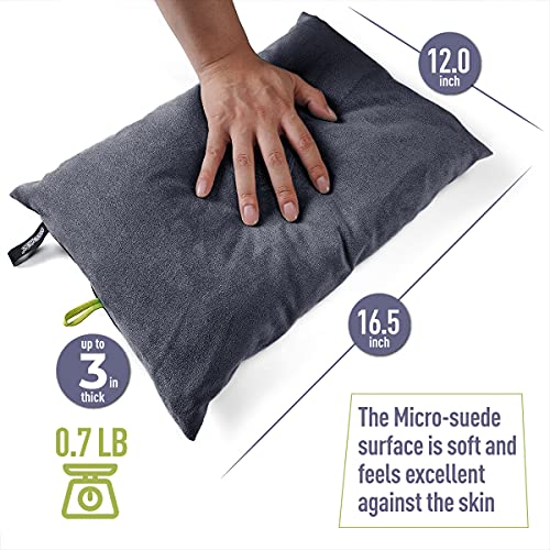 ZOOOBELIVES Down Filled Camping Pillow for Travel, Washable Soft Cover, Small Camp Cushion for Neck & Lumbar Support On-The-Go, Ultralight & Compressible for Hiking Backpacking - AlpliveS2046 - color: Gray Charcoal