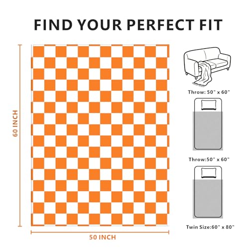 Edenleaf Orange Checkered Blanket, Soft Cozy Fleece Checkered Throw Blankets for Bed Sofa Couch Camping, Ultra Fluffy Throws for All Seasons, 50x60 Inch, Orange - color: 02 Orange (Big Checkered), size: Throw-50"x60"