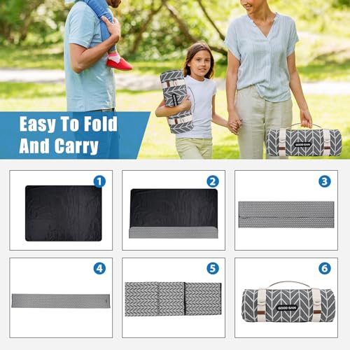 Picnic Blankets Outdoor Extra Large - Waterproof Picnic Blanket with Carry Strap | Machine Washable Picnic Mat with Sandproof Backing for Park , Grass, Camping, Hiking, Concerts (Graphite Grey) - color: Graphite