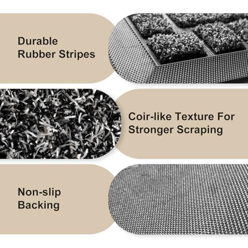MATALL Door Mat Outside Entryway- 36x17 Inches Welcome Matt Outdoor, Dirt Trapper Indoor Doormat for Back Door, Patio, Porch, or Garage (Gray) - color: Grey, size: 1'5" x 3' (Rectangular)