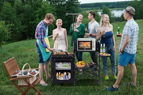 Nice C Camping Kitchen Station, Camping Table, Picnic Table, Portable Grill Table, Folding Cook Table, Upgrade Light Stand and Windshield Station & Organizers, Carry Bag for Beach, Picnic (Black)