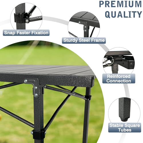 Large Folding Camping Table Aluminum for 5-7 People 55"X27.5" Roll Up Tall Outdoor Portable Table Lightweight with Carry Bag for Picnic BBQ Backyard Beach Black - color: Black-55*27.5-2.75in Panel