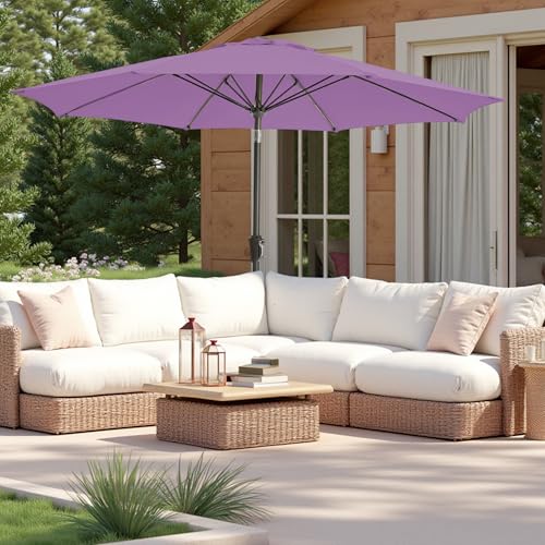 9FT Large Outdoor Patio Umbrella Pool Market Umbrella-UV Resistant, Easy Push Button Tilt and Crank, 8 Sturdy Ribs Heavy-Duty Table Umbrella for Deck, Backyard, Garden(Purple) - color: Purple, size: 9 FT