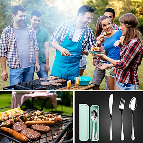 SAOSHYPEI Portable Utensils Set with Case, 4-Piece Stainless Steel Reusable Silverware Set, Travel Flatware Cutlery Set for Camping, Lunch Box, Office, Picnic, Dishwasher Safe - color: Silver1