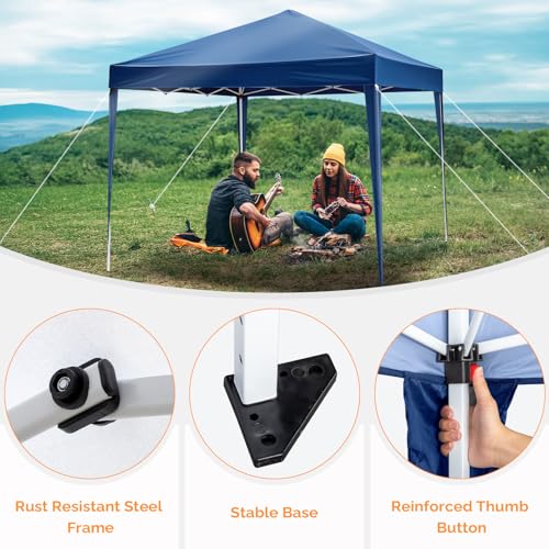 VINGLI 10x10 Pop Up Canopy Tent, Outdoor Portable Foldable Canopy for Camping, Patio, Parties, EZ Up Gazebo With Carry Bag (Blue) - color: Blue, size: 10x10
