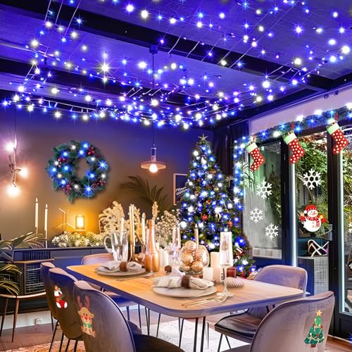 KNONEW Outdoor Christmas Lights 500 LED 197ft String Lights 8 Modes & Memory Fairy Light Plug in Waterproof LED String Lights for Xmas Yard Tree Wedding Party (Blue and White) - color: White and Blue, size: 197FT 500 LED