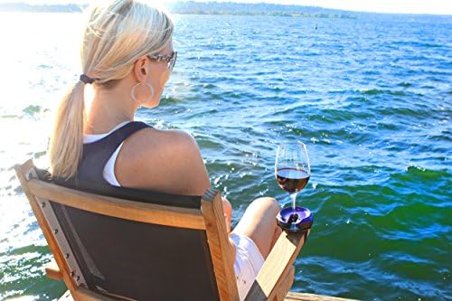 Outdoor Wine Glass Holder by Bella D’Vine – 3 Attachments Include Lawn Wine Stake for Picnics, Suction Base for Boats and Hot Tubs, Strap for Patio Chairs or Rails – Fun Wine Gift (White)