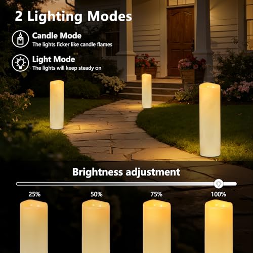 Kimjo 14" x 4" Large Outdoor Candles with Remote: Battery Operated LED Flameless Candles with Timer - Realistic Fake Waterproof Flickering Pillar Candles for Patio Porch Lanterns (Ivory 4 Pack) - color: Ivory-4 Pack