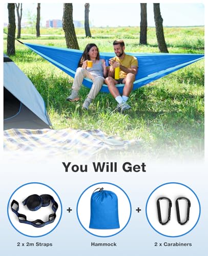 MOSFiATA Camping Hammock, Heavy Duty up to 500lbs with 2 Tree Straps and Attached Carry Bag Portable Outdoor Hammock for Backpacking Hiking Travel,Beach (Sky Blue) - color: Sky Blue
