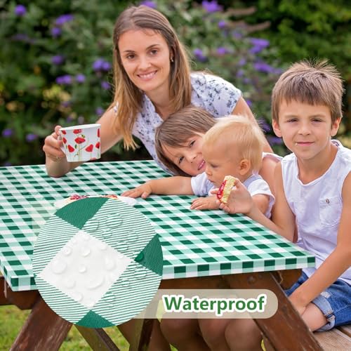 Picnic Table Cover with Bench Covers and Bag, Camping Table Camping Essentials Cover with Elastic Edges(Green) - color: Green