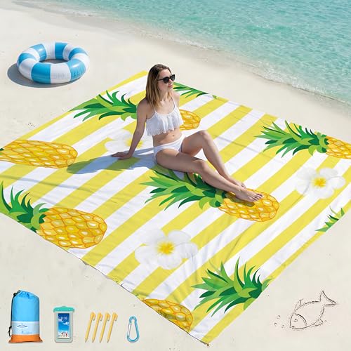 Famstar Beach Blanket Oversized Extra Large78 X 81",Waterproof Sandproof Beach Blanket 1-7 Adults Lightweight Durable for Travel Camping Hiking Picnic - color: Pineapple, size: 78" X 81"