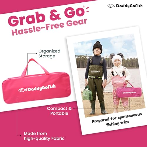 DaddyGoFish Kids Fishing Pole - Rod Reel Combo Tackle Box Starter Set - First Year Small Gear Kit for Boys Girls Toddler Youth Age Beginner Little Children - color: Pink (Essential Set), size: 4ft