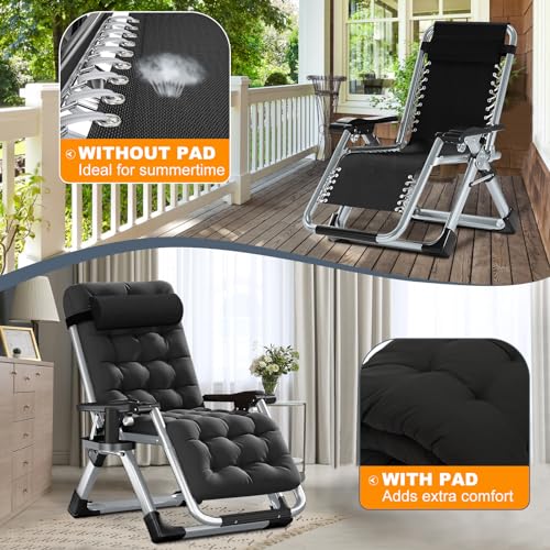 LILYPELLE Comfy Folding Chair, Folding Lounge Chair for Bedroom and Living Room, Folding Reclining Patio Chairs with Removable Cushion for Indoor Outdoor - color: Black Dark