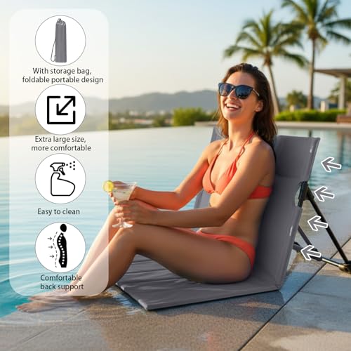 Jetec Foldable Floor Backrest Chair Portable Camping Chair with Storage Bag Light Weight Lazy Seat for Indoor Outdoor Bed Ground Park Lawn Concerts Beach Hiking - color: Grey, size: X-Large